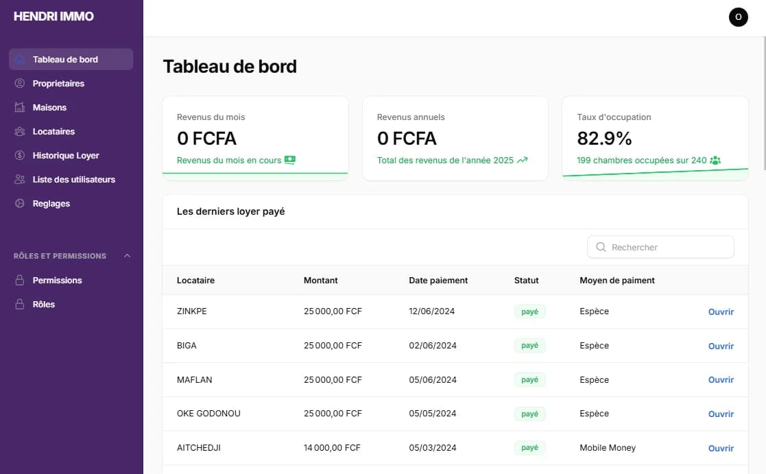 Plateforme de gestion immobilière Hendri Immo